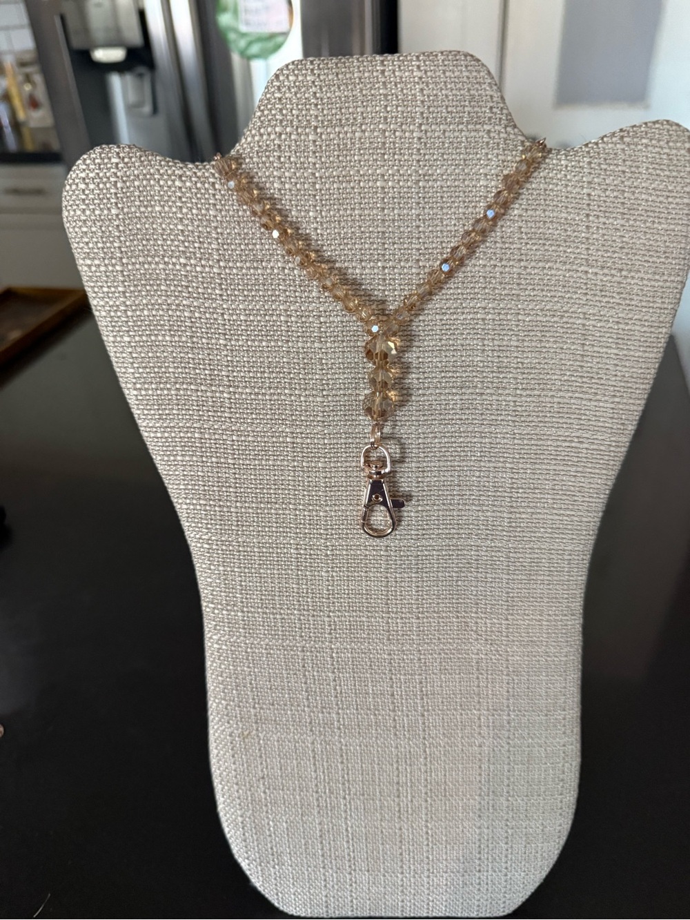 Faceted Amber Crystal Necklace Lanyard with Gold Tone Clasp